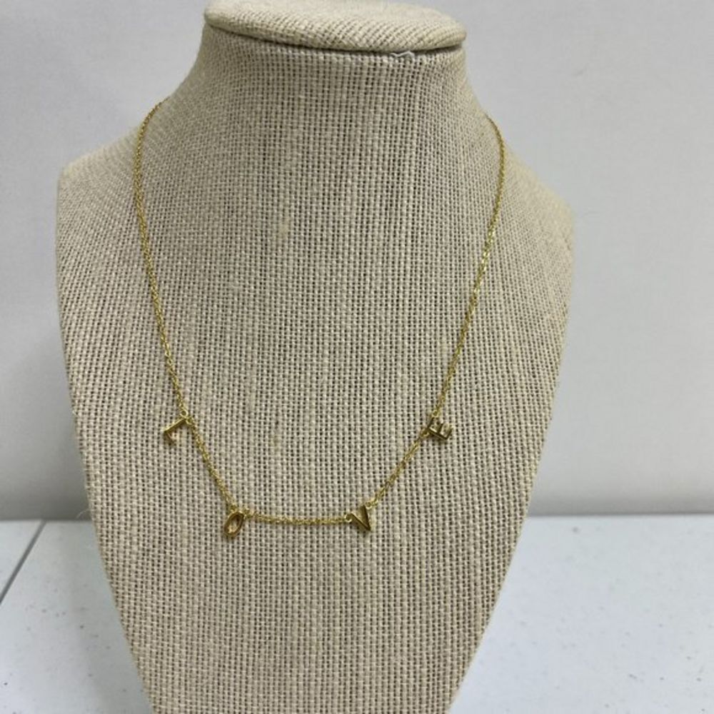 Love Necklace Benevolence LA Gold Tone Chain Spell Out Dainty Small Minimalist U